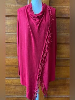 Chico's Red Fringe Draped Poncho Sweater